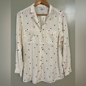 Old Navy Womens Polka Dot Button-Up Blouse Long Sleeves Cream Size M NWT